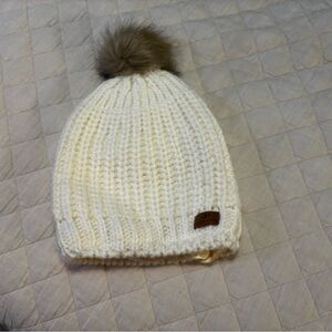 Grace Eleyae Satin Lined Oversized Cream Knit Beanie with Pom Pom